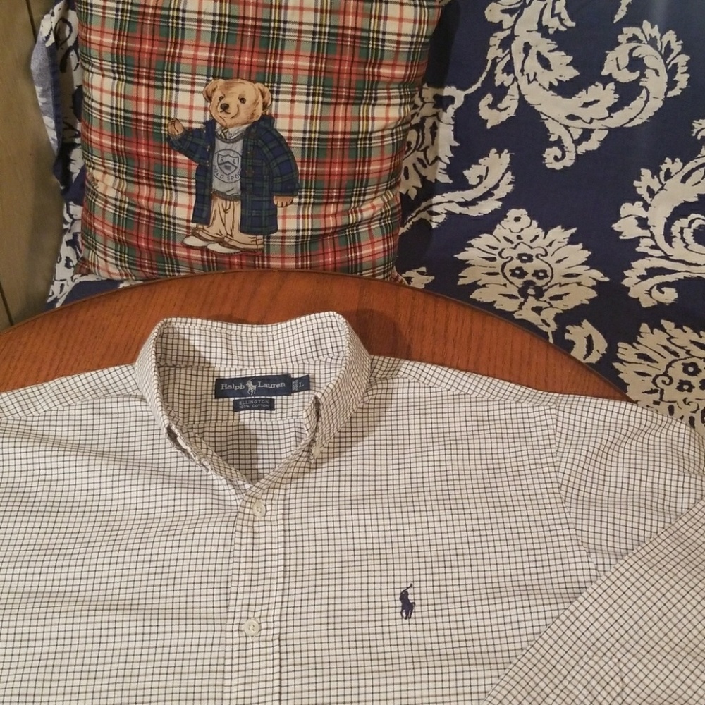Ralph Lauren POLO Blue White Shirt Plaid Large